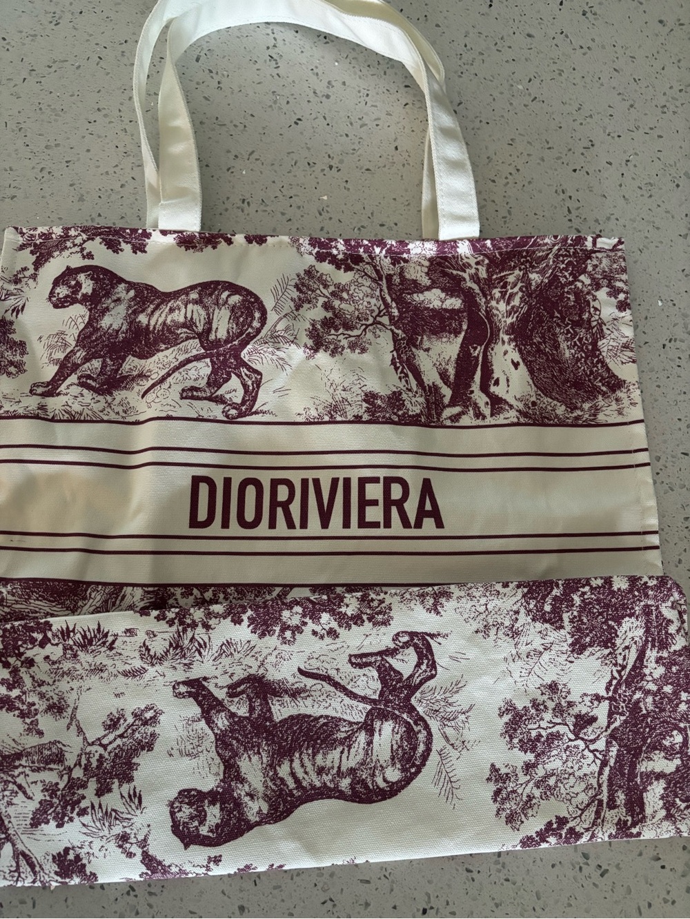 Christian Dior Cream and Burgundy Toile Christian Dior Tote GWP NWOT - Picture 2 of 5